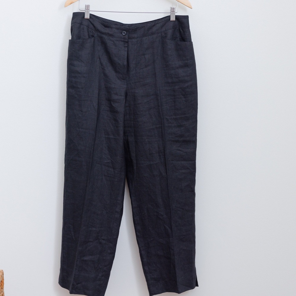 Rafaella Womens Black 100% Linen Wide Leg Trousers Dress Pants Size 14